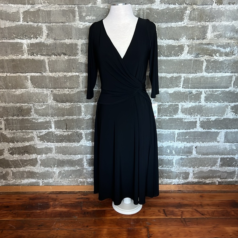Jones New York NWT Black V-neck 3/4 Length Sleeve Wrap Midi Dress Size 10